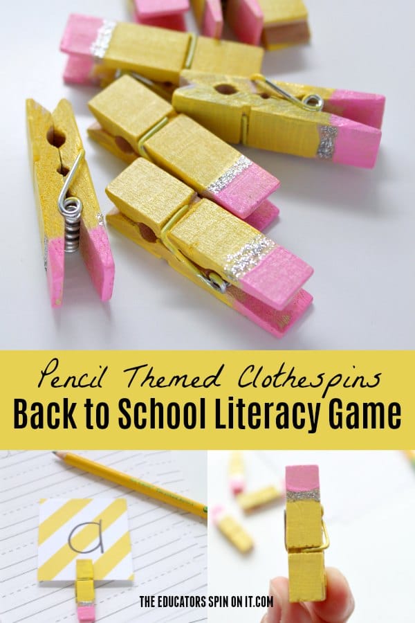 Pencil Themed Clothespins for Back to School Literacy Fun