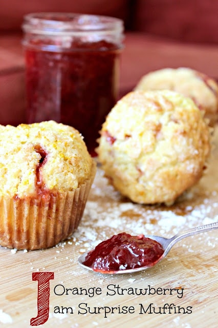 Orange Strawberry Jam Surprise Muffins