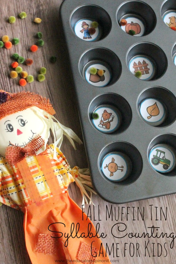 Fall Muffin Tin Syllable Counting Game for Kids